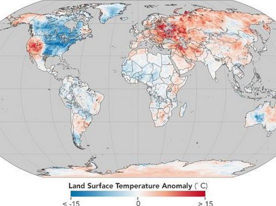 NASA показало карту аномальных морозов в Северной Америке и тепло в Европе