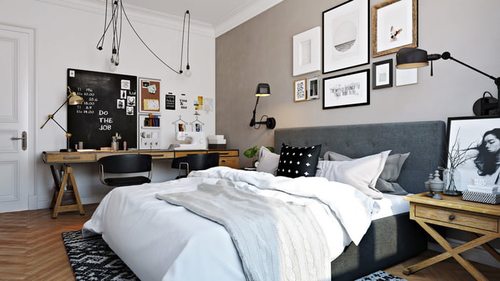 интерьер спальни с кабинетом