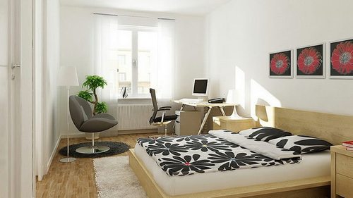 интерьер спальни с кабинетом